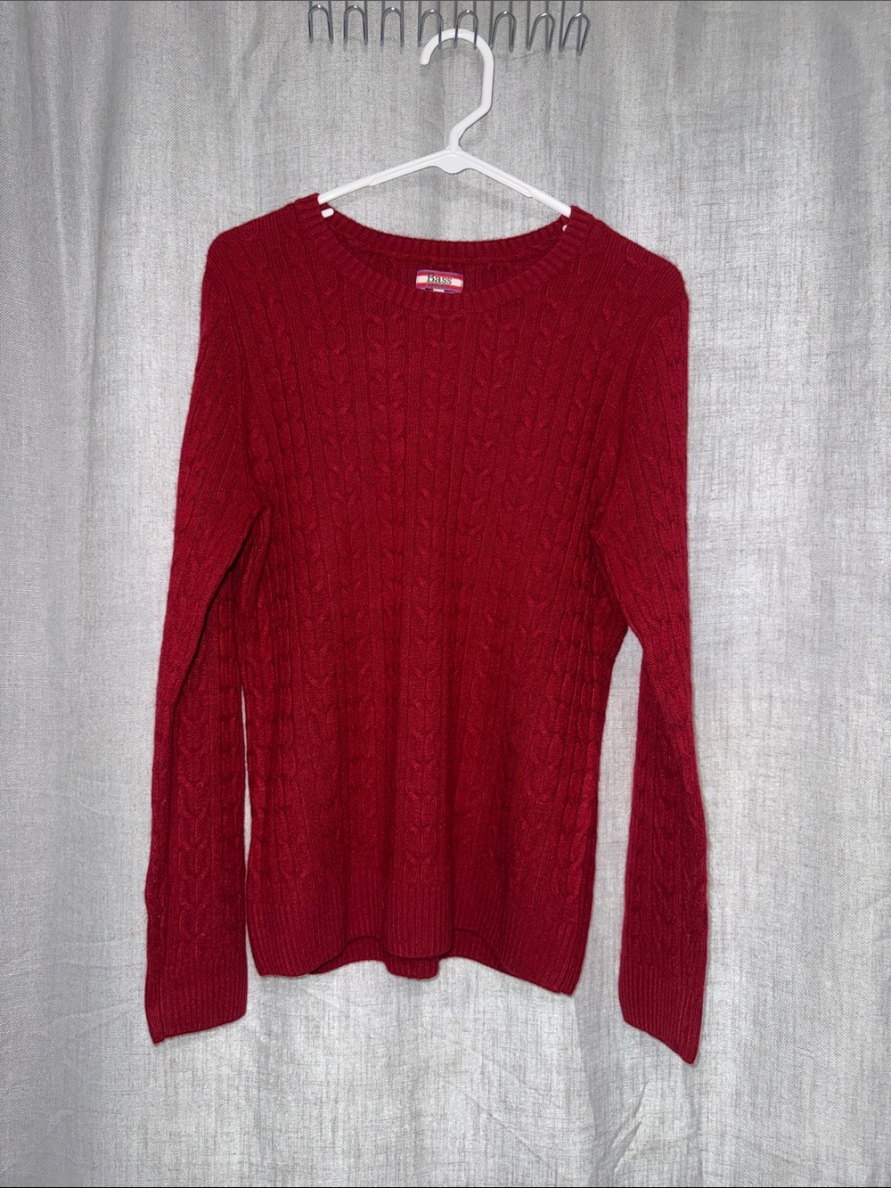 Bass Red Cable-Knit Crewneck Sweater